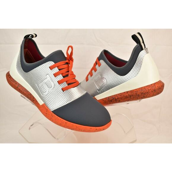 NIB BALLY AVRO-E SILVER LEATHER NEOPRENE LOGO LACE UP TRAINER SNEAKERS 9 US 42 main image 4
